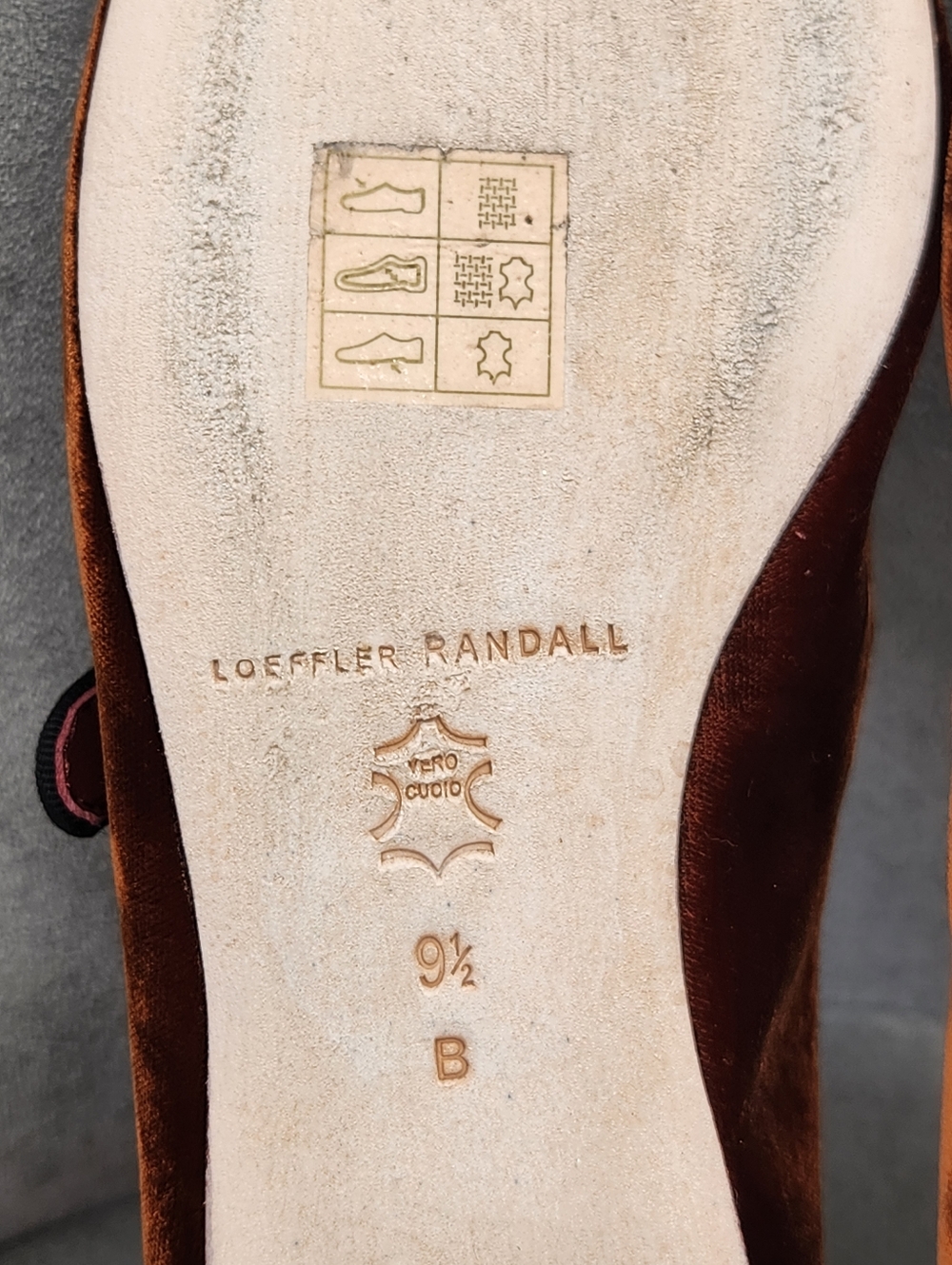 Loeffler Randall Ballet Flats 9.5 Brown Cognac Velvet Ginger MaryJane Made Italy - Picture 16 of 16
